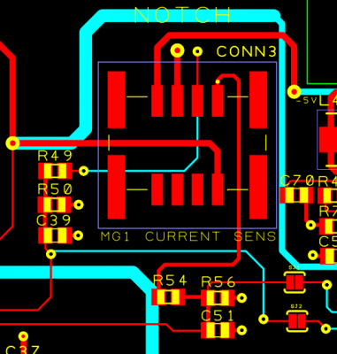 Follow conductor from R54 to CONN 3, pin1 at upper right corner