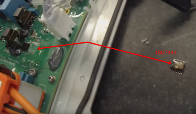 Tesla M3 PCS ISO7441 digital isolator that Damien blew by applying 12v to a 5v part (D'oh!)
