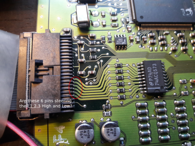 Here are the six pins that exit the Siemens logic board to connect to the driver board.