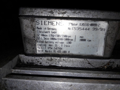 Motor label: The specifications of the Siemens motor