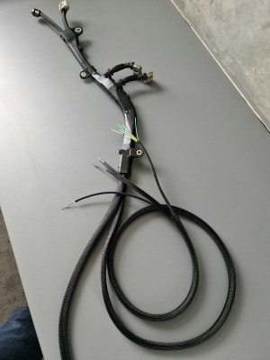 Resolver cables split from their respective stator temperature sensor wires (twisted and individually sheathed).