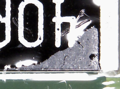 Discolored 40.2Ω SMD resistor
