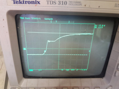 Oscilloscope trace of one of the IGBTs closing.