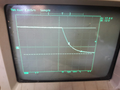 Oscilloscope trace of one of the IGBTs opening.