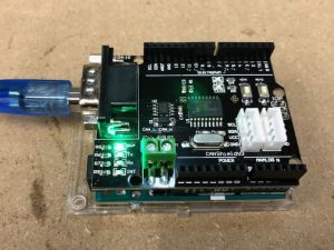 CAN bus shield fitted to Arduino Uno