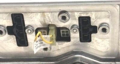 Tesla Model S, HVIL Loopback Harness 1101371-00-A (single yellow wire), installed. Tesla: used only on Second/Slave OBC. RAV4 EV & B250e: used on only OBC.